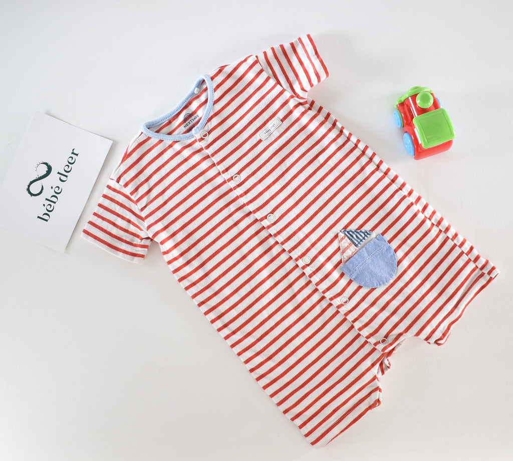 Red and white striped short-sleeve romper