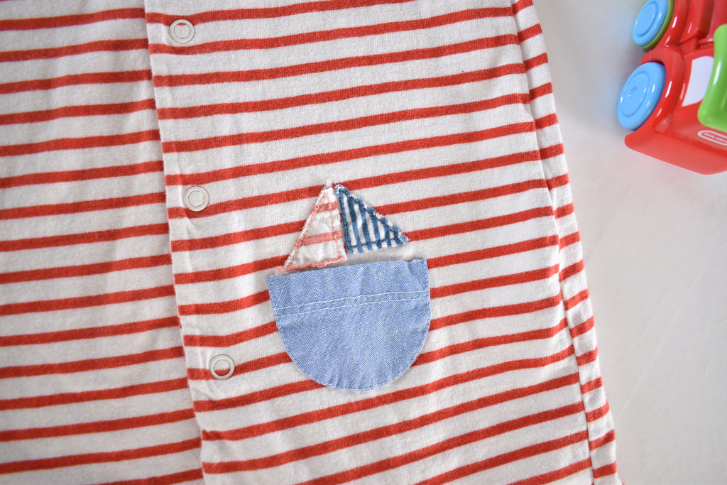 Red and white striped short-sleeve romper