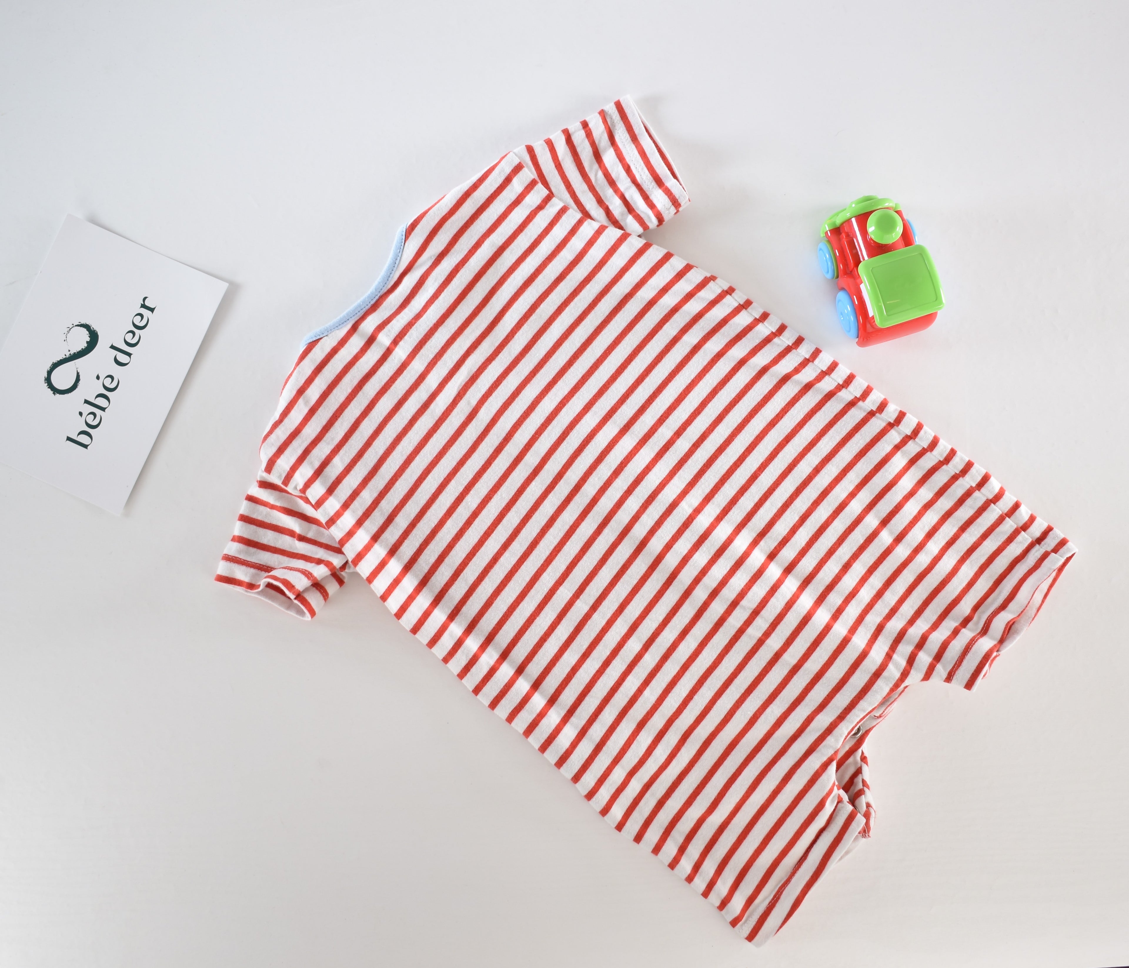 Red and white striped short-sleeve romper