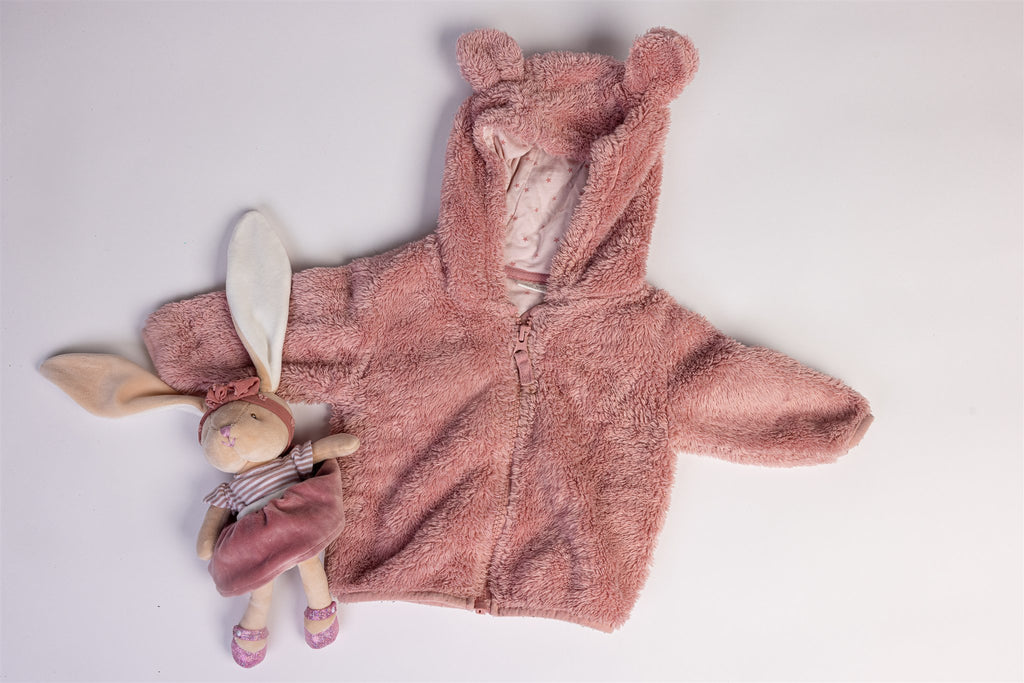 Super soft teddy zip jacket with bear ears