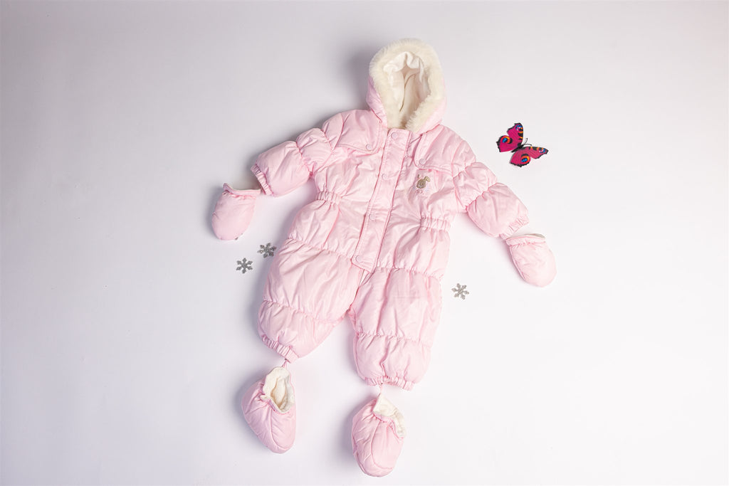 Pink padded pramsuit with bunny