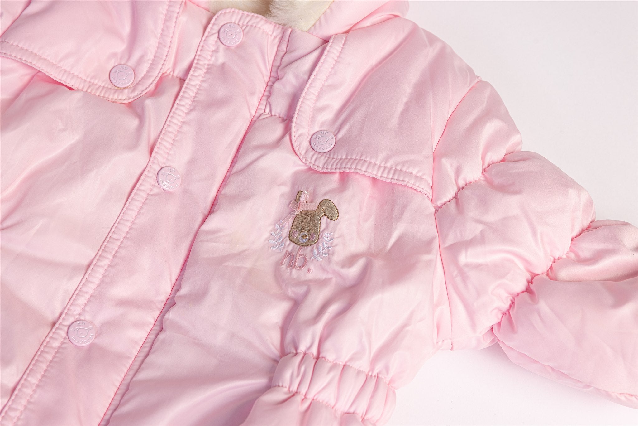 Pink padded pramsuit with bunny