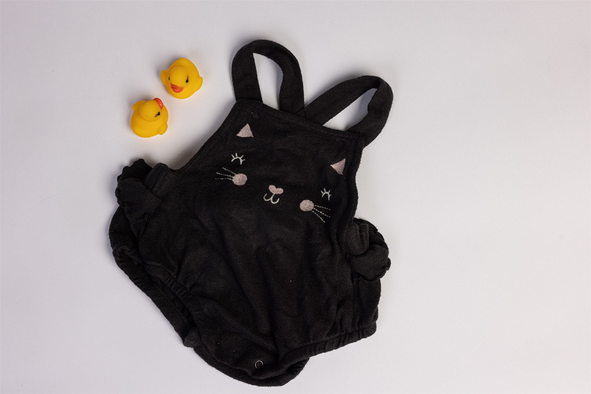 Black cat dungaree romper