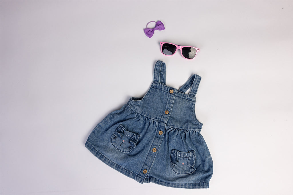 Denim pinafore dress with bunny pockets