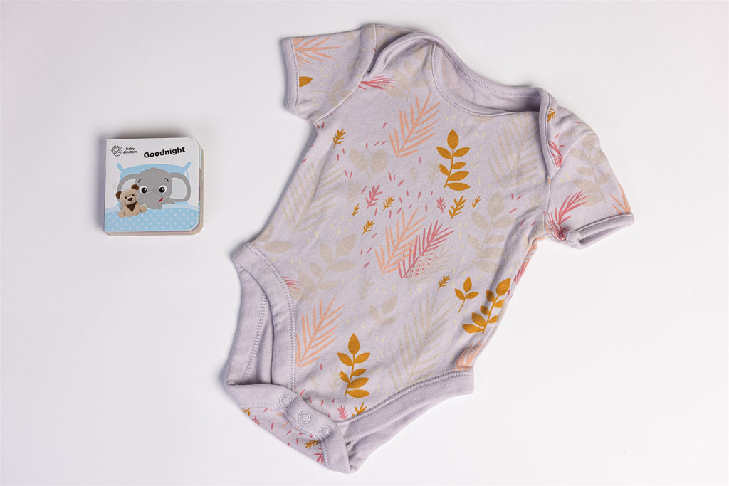 Leaf print bodysuit in soft lilac