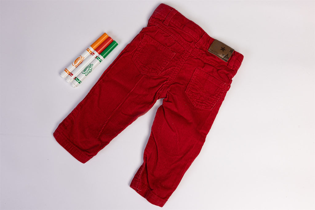 Bright red corduroy effect trousers
