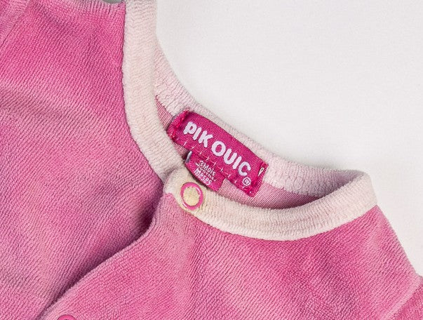 Pink velour sleepsuit with cat detail "Bonne nuit"
