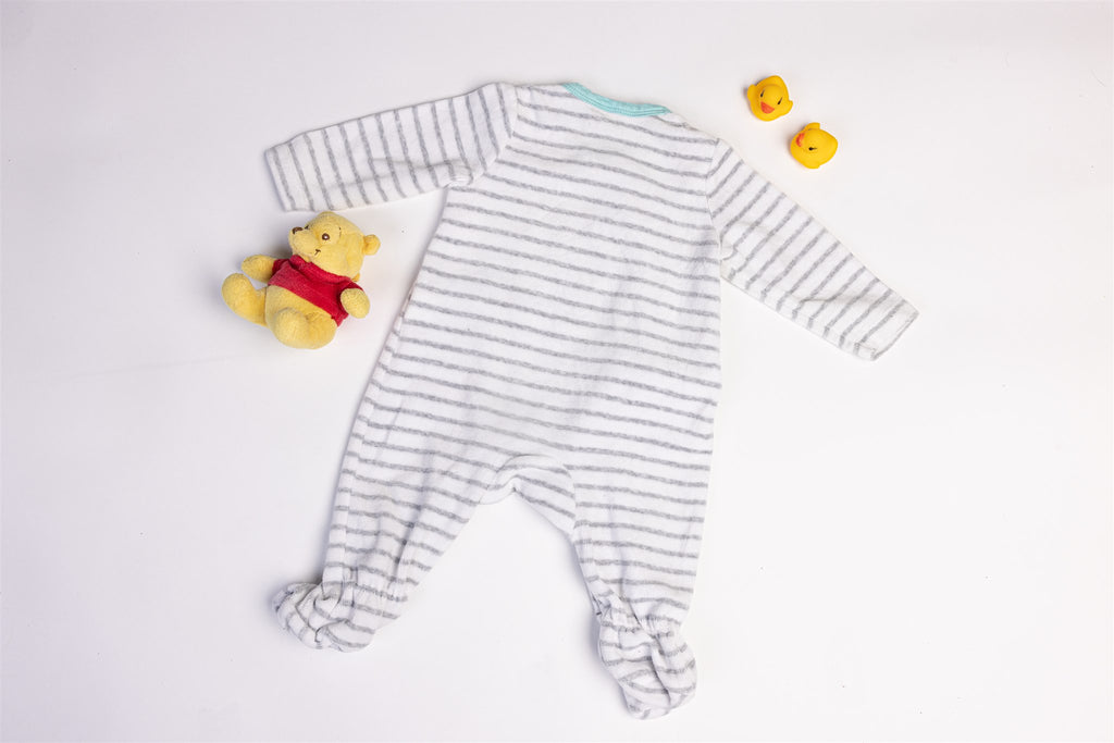 Striped velour sleepsuit with bunny "Hello"