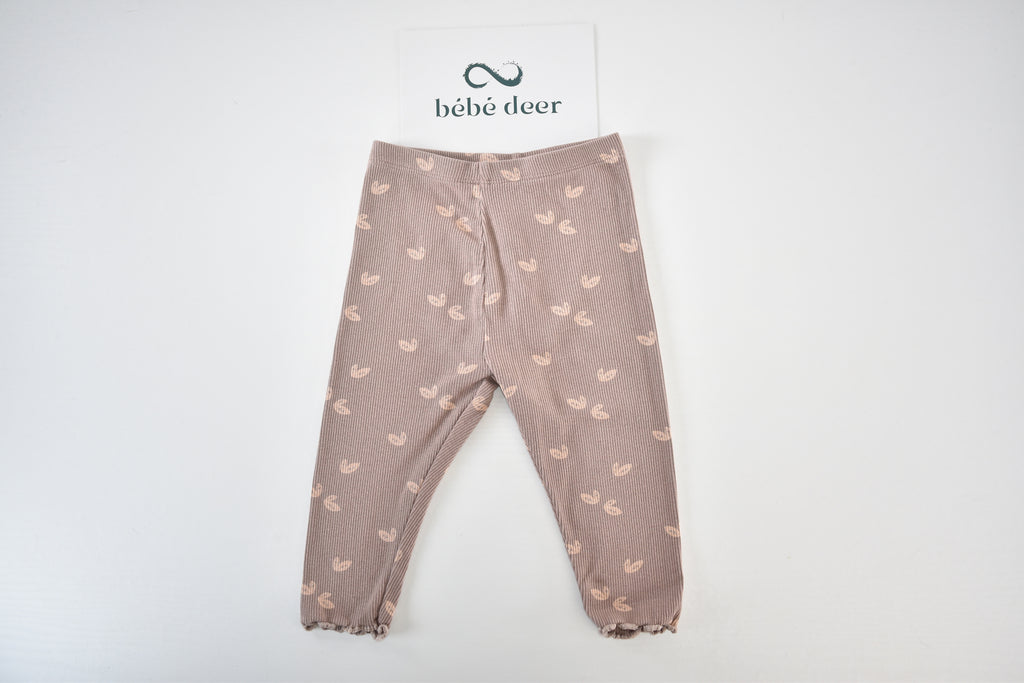 Taupe ribbed leggings with leaf print