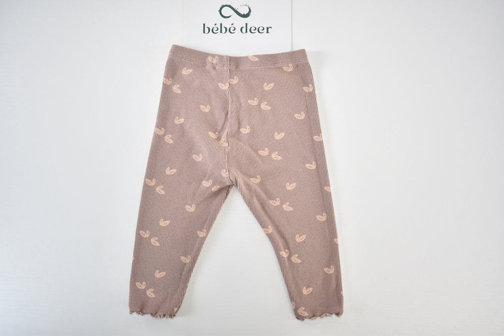 Taupe ribbed leggings with leaf print