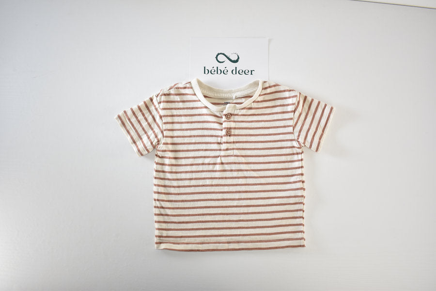 Cream and brown striped top with wooden-effect buttons