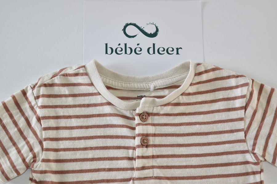 Cream and brown striped top with wooden-effect buttons