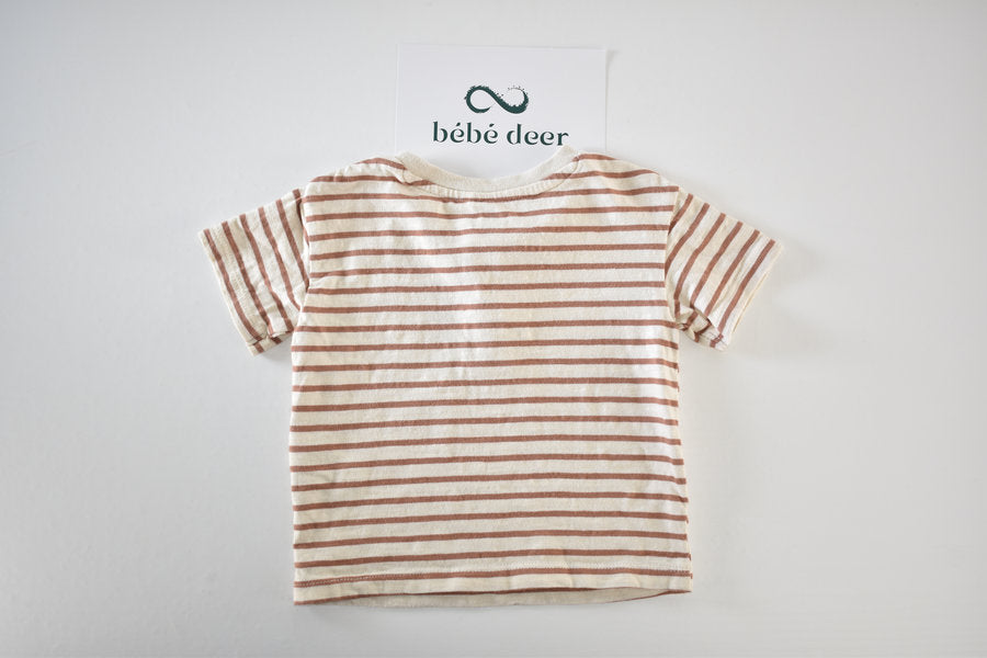 Cream and brown striped top with wooden-effect buttons