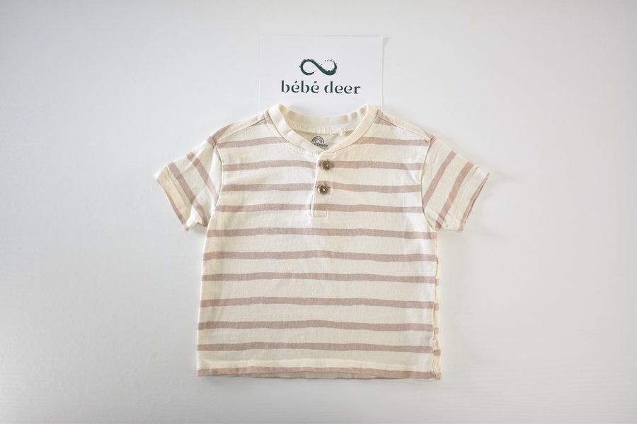 Striped top with wooden-effect buttons