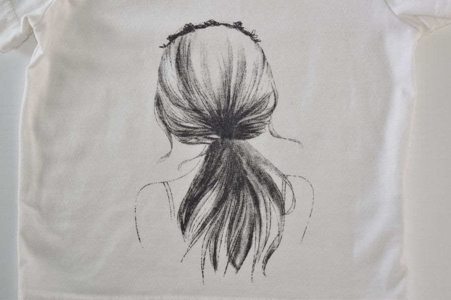 Top with illustration girl with ponytail