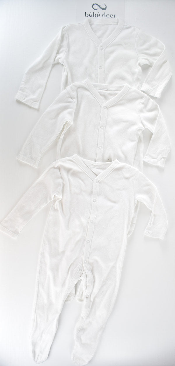 3-pack white sleepsuits