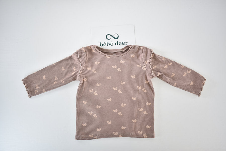 Ribbed long-sleeved top with leaf print