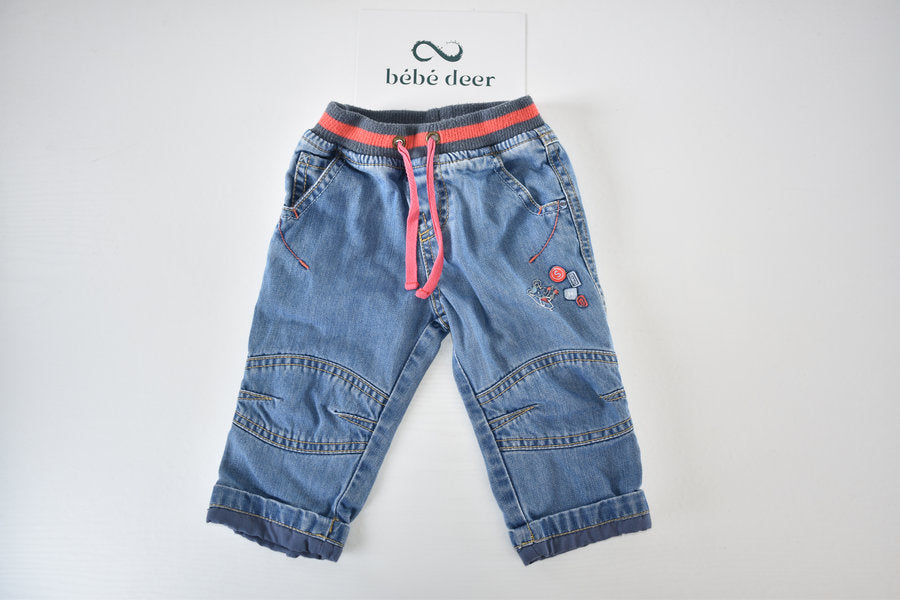 Lined denim trousers with embroidered mouse detail