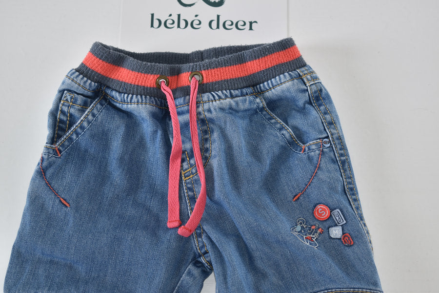 Lined denim trousers with embroidered mouse detail