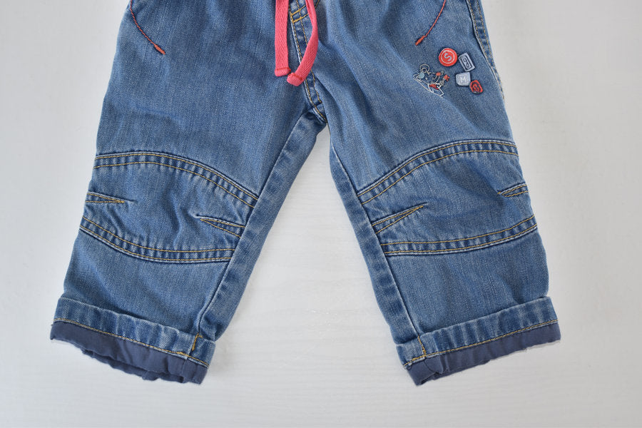 Lined denim trousers with embroidered mouse detail