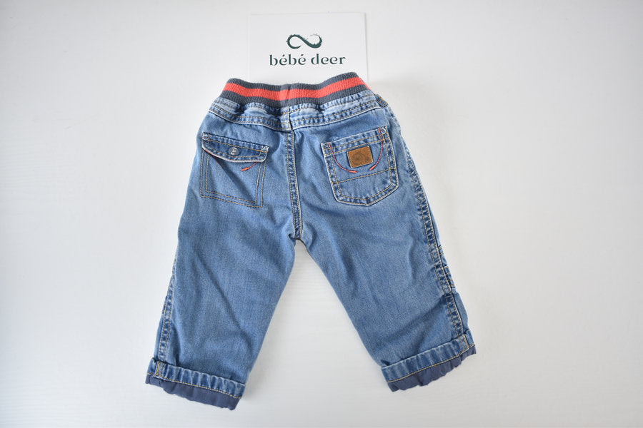 Lined denim trousers with embroidered mouse detail