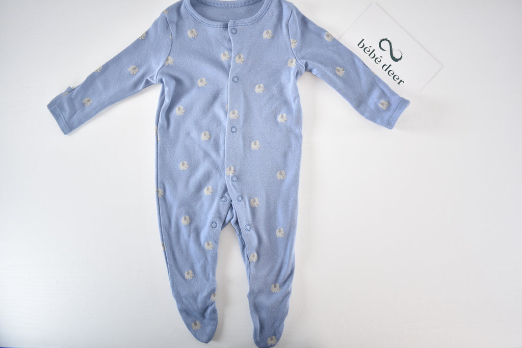 Blue elephant print sleepsuit