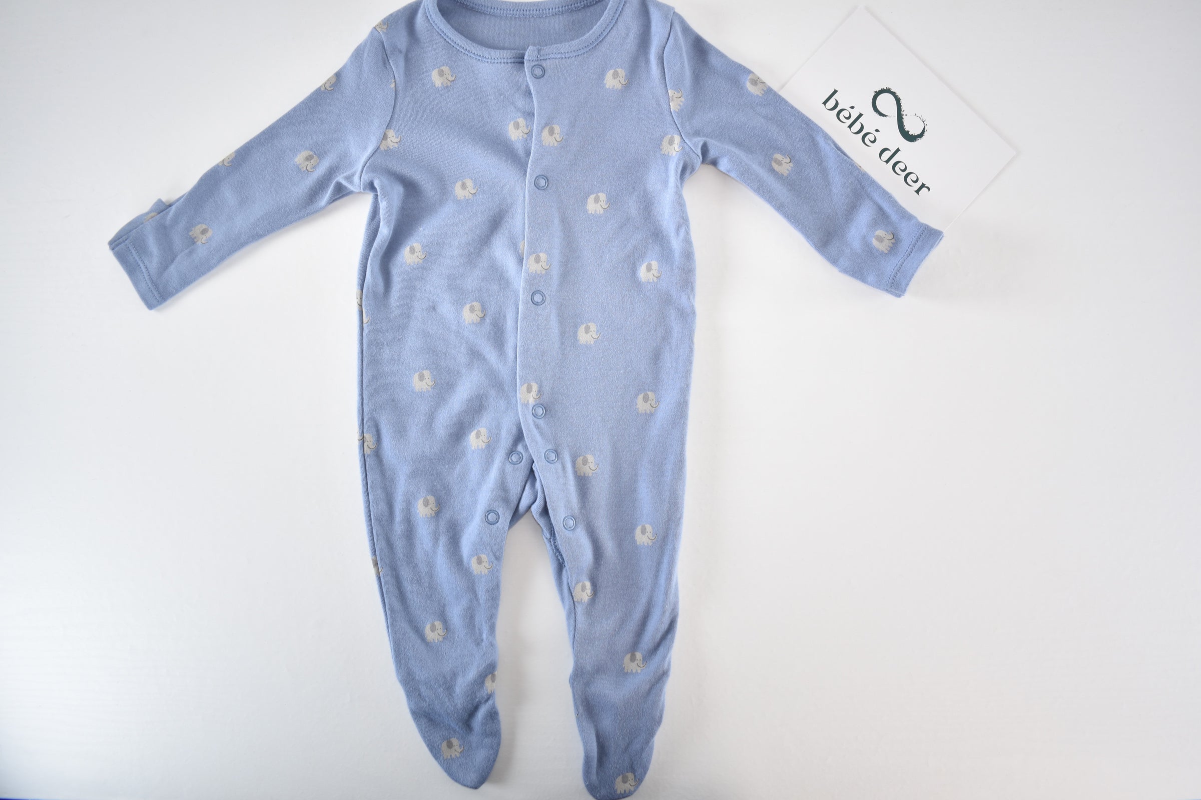 Blue elephant print sleepsuit