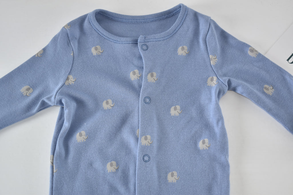 Blue elephant print sleepsuit