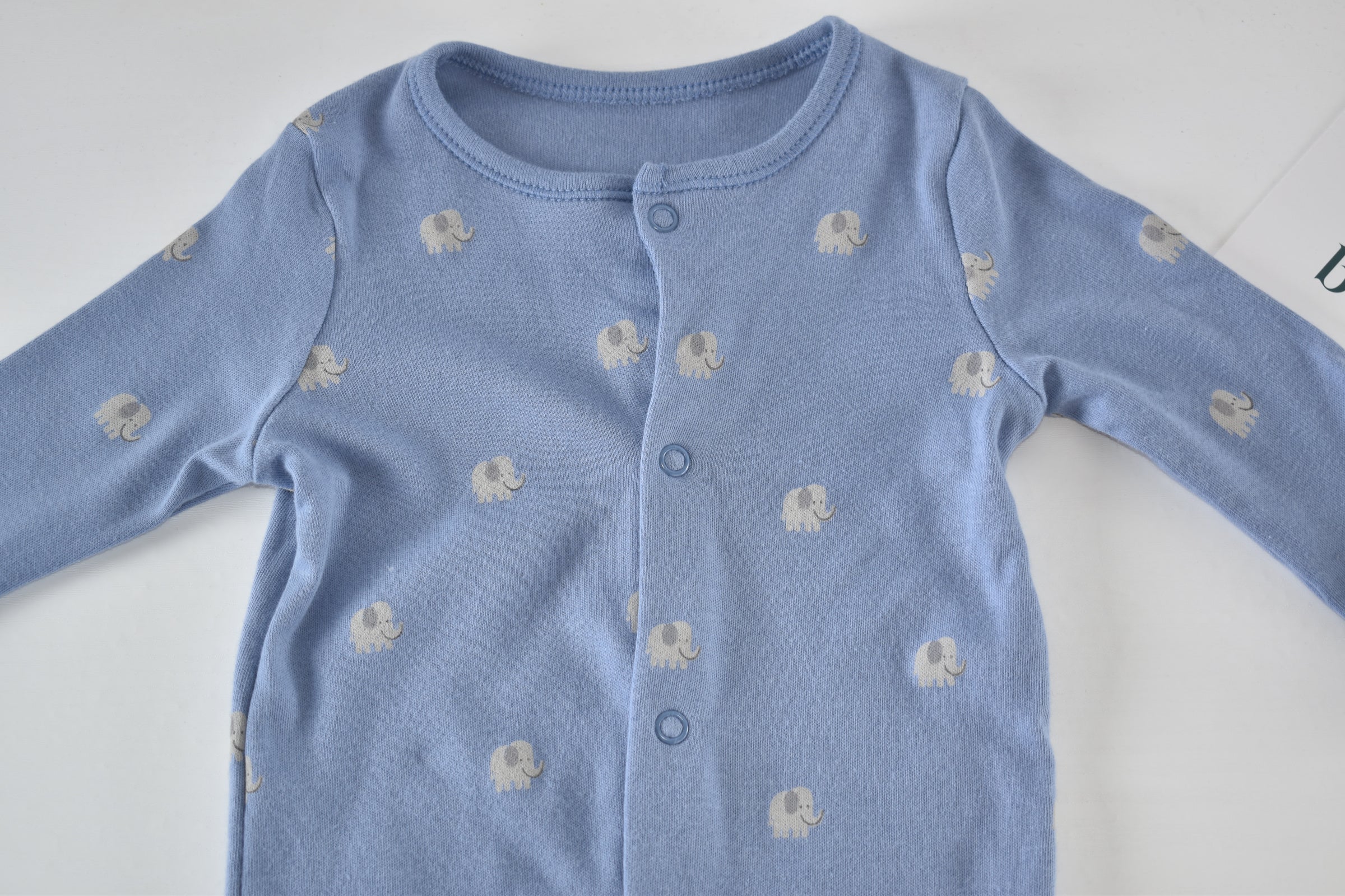 Blue elephant print sleepsuit