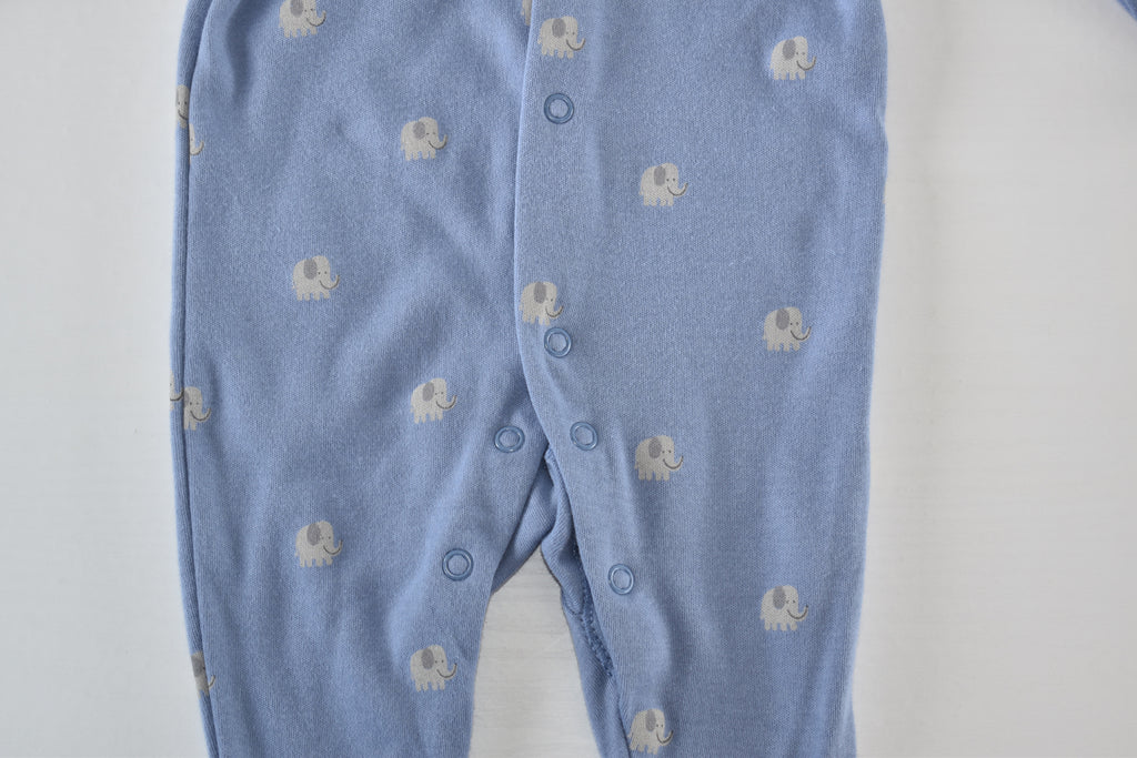 Blue elephant print sleepsuit