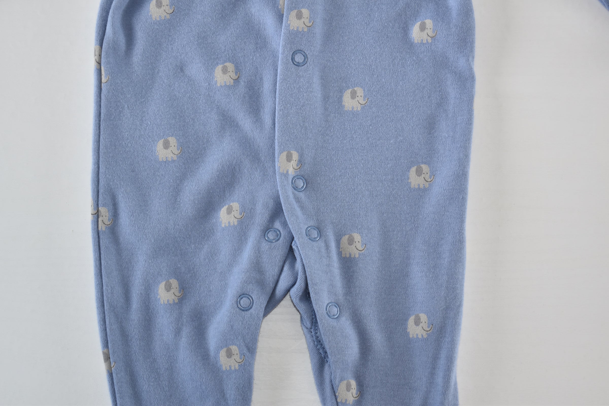 Blue elephant print sleepsuit
