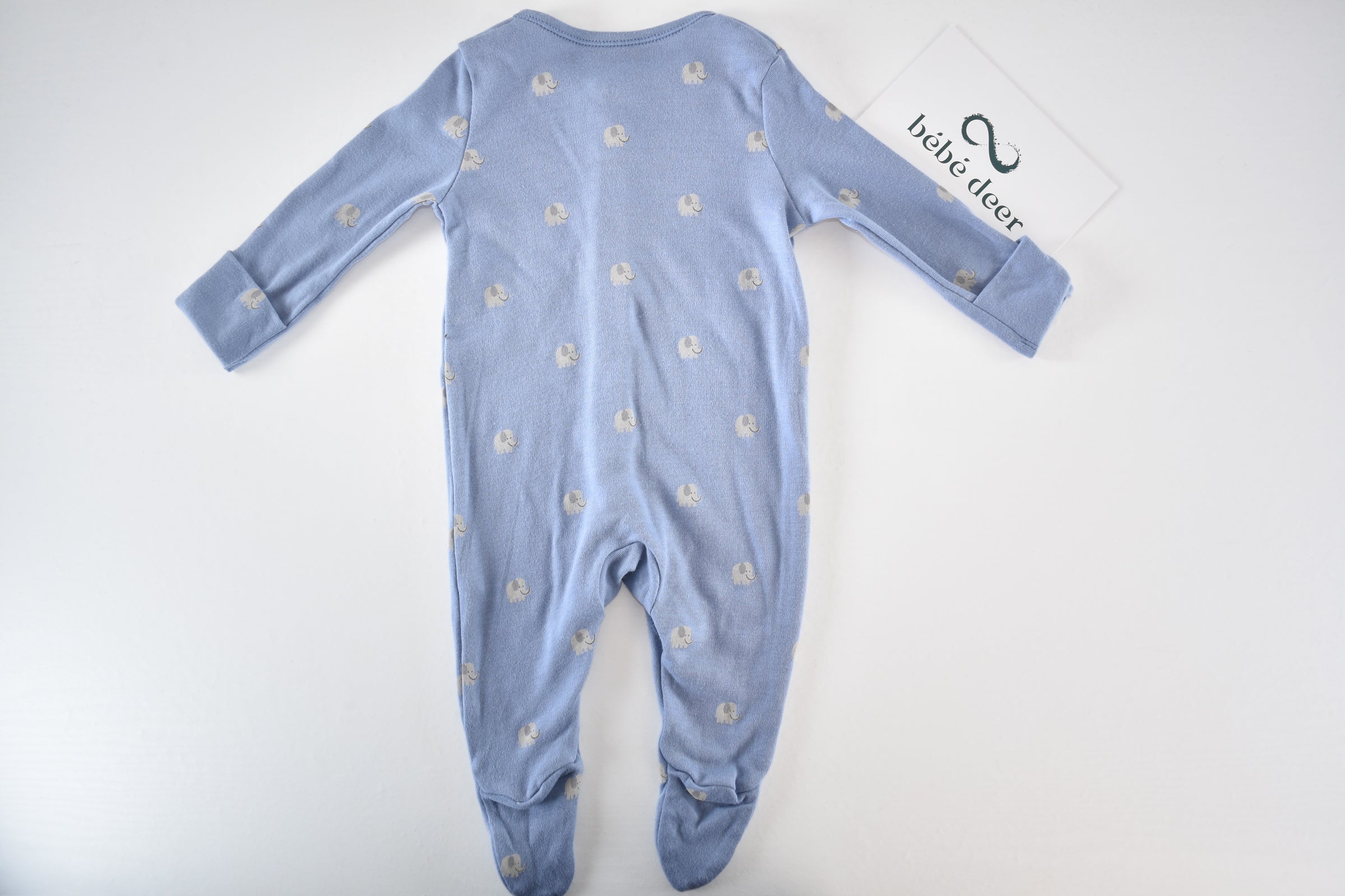 Blue elephant print sleepsuit