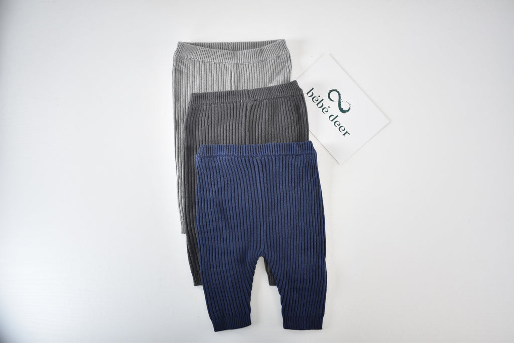 Ribbed Knit Trousers – Pack of 3 (Grey, Charcoal & Navy)