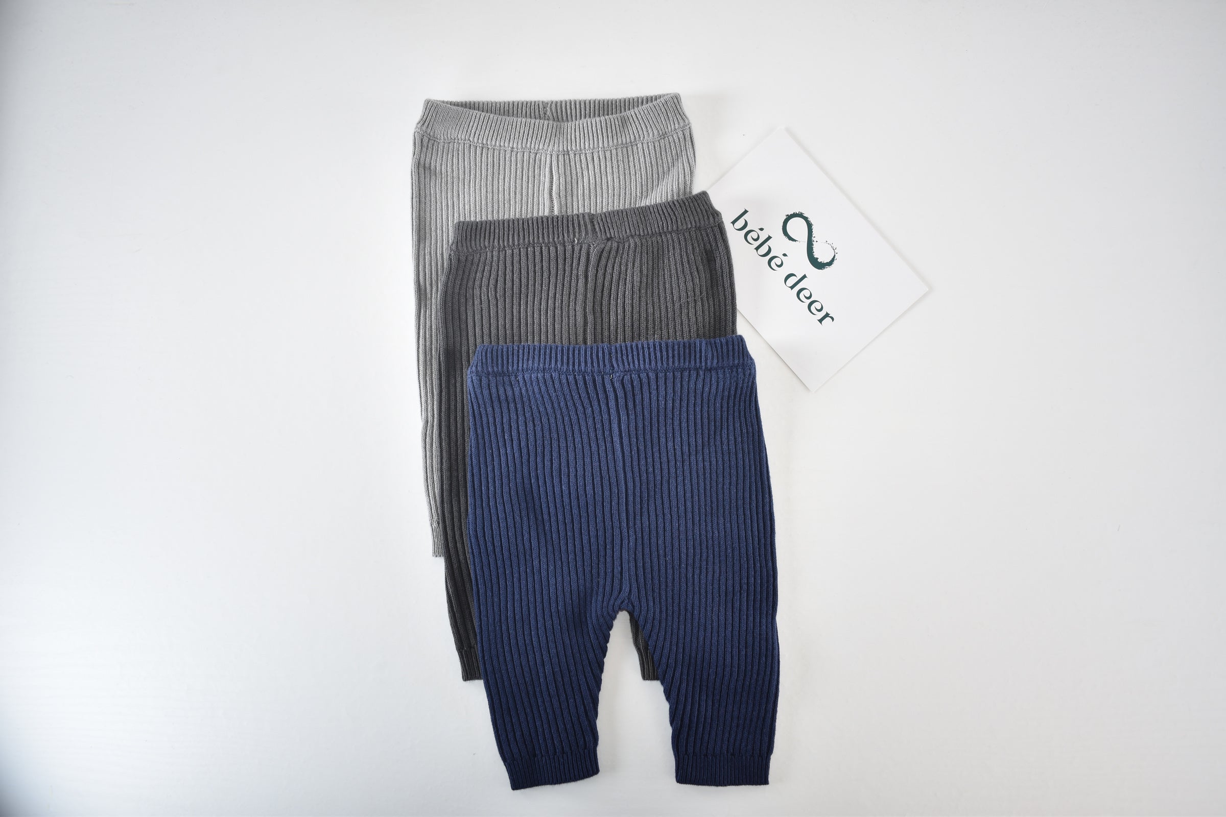 Ribbed Knit Trousers – Pack of 3 (Grey, Charcoal & Navy)