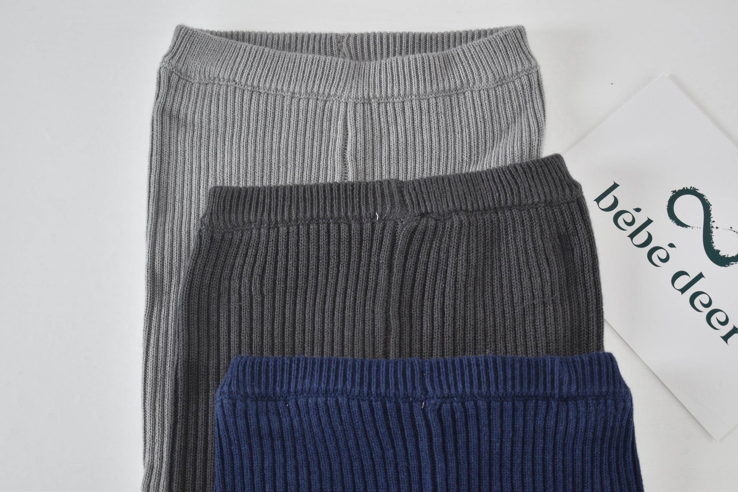 Ribbed Knit Trousers – Pack of 3 (Grey, Charcoal & Navy)