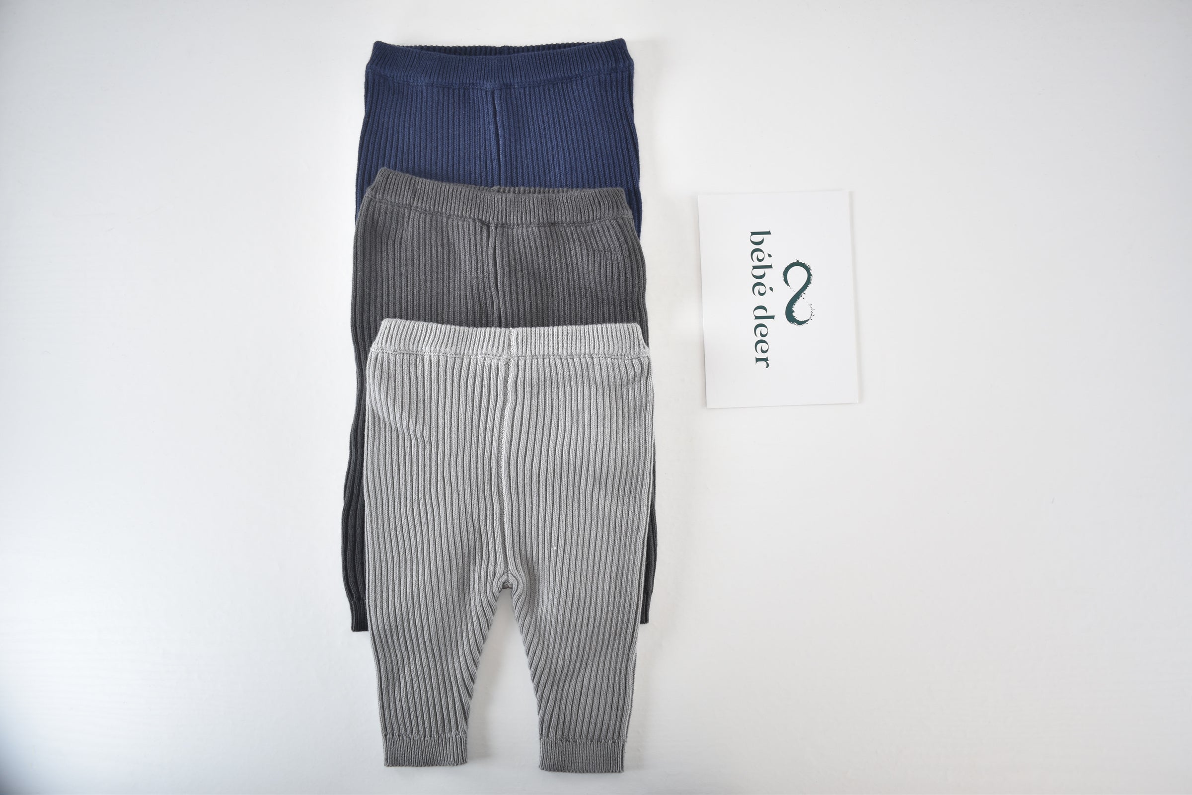 Ribbed Knit Trousers – Pack of 3 (Grey, Charcoal & Navy)