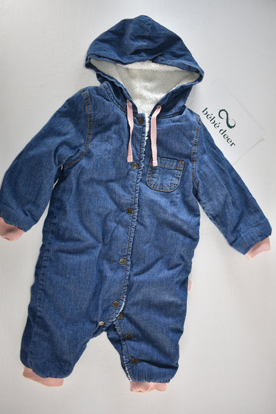 Denim hooded pramsuit with fleece lining