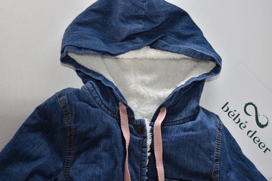 Denim hooded pramsuit with fleece lining