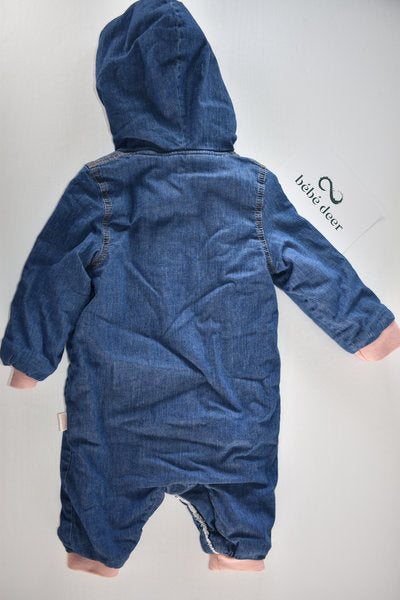 Denim hooded pramsuit with fleece lining