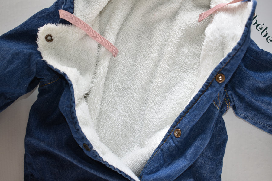 Denim hooded pramsuit with fleece lining