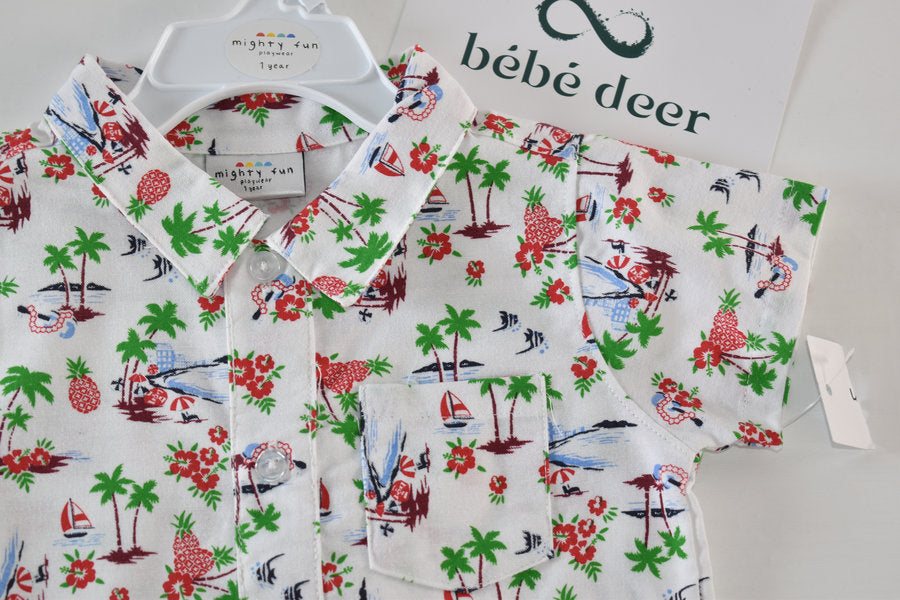 Chemise tropicale à manches courtes, neuve avec étiquettes