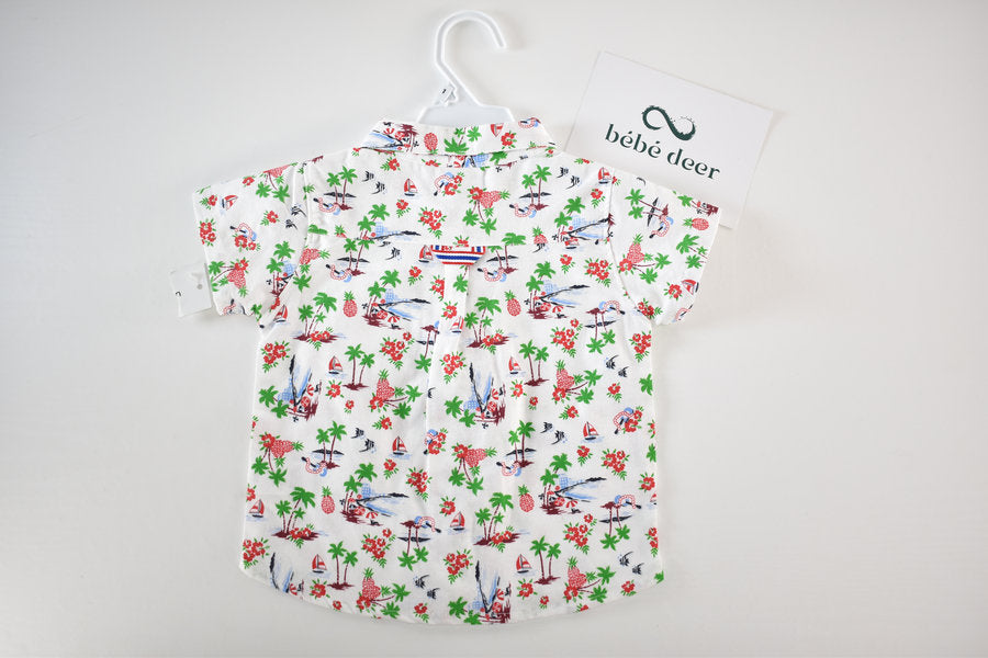 Chemise tropicale à manches courtes, neuve avec étiquettes