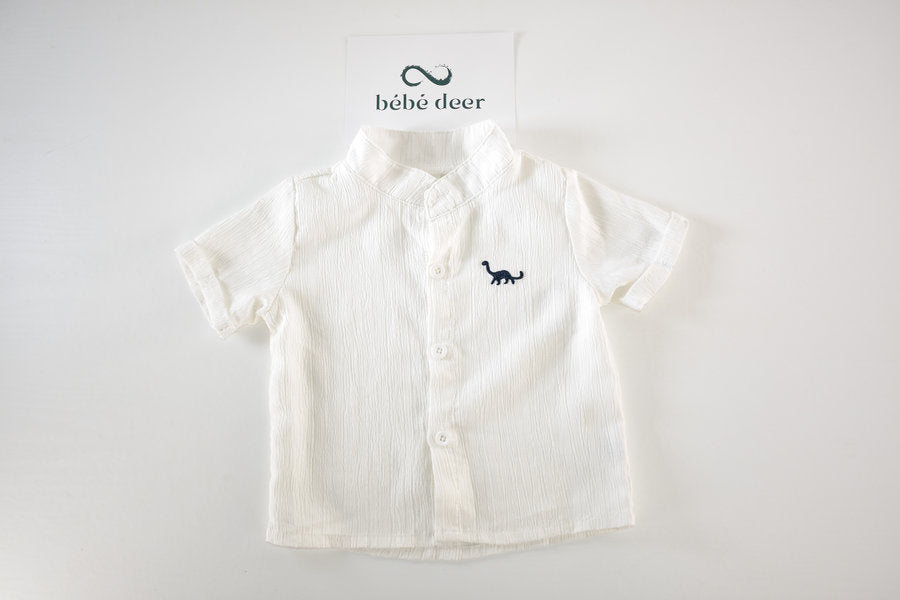 Chemise blanche à manches courtes avec dinosaure brodé