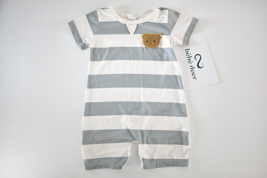 Barboteuse courte rayée avec motif ourson