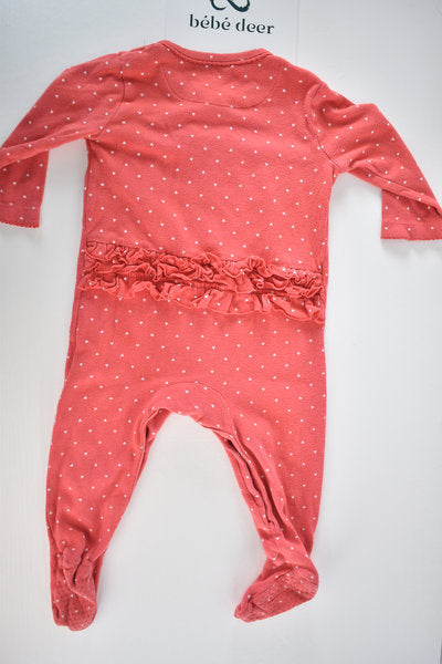 Red polka dot sleepsuit with frill detail