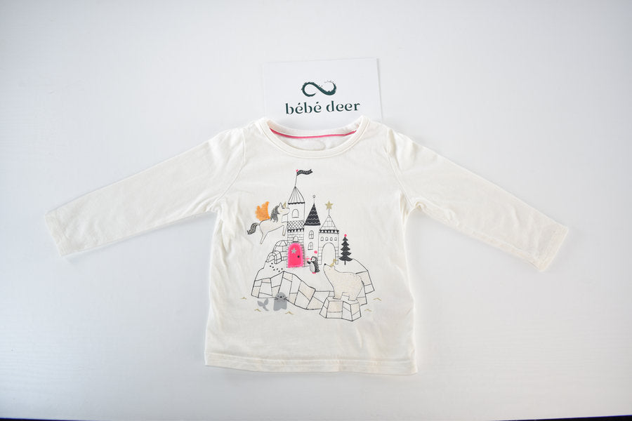 Cream long-sleeved top with interactive castle design