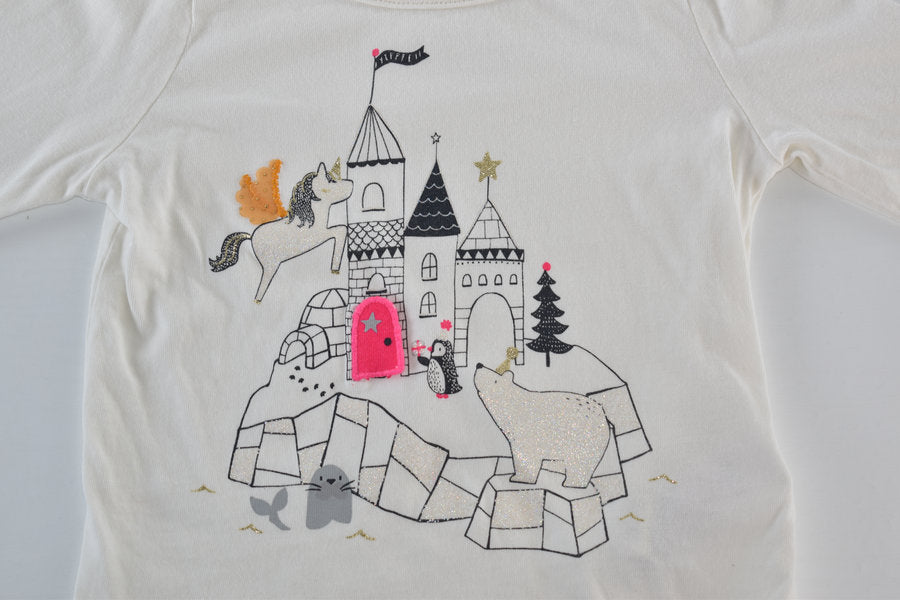 Cream long-sleeved top with interactive castle design