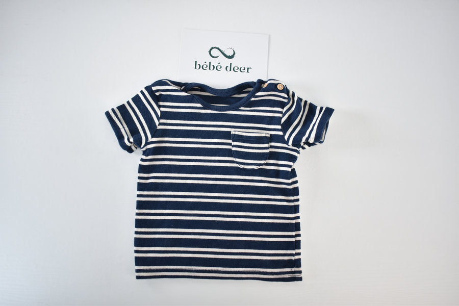 Navy and white striped t-shirt with pocket