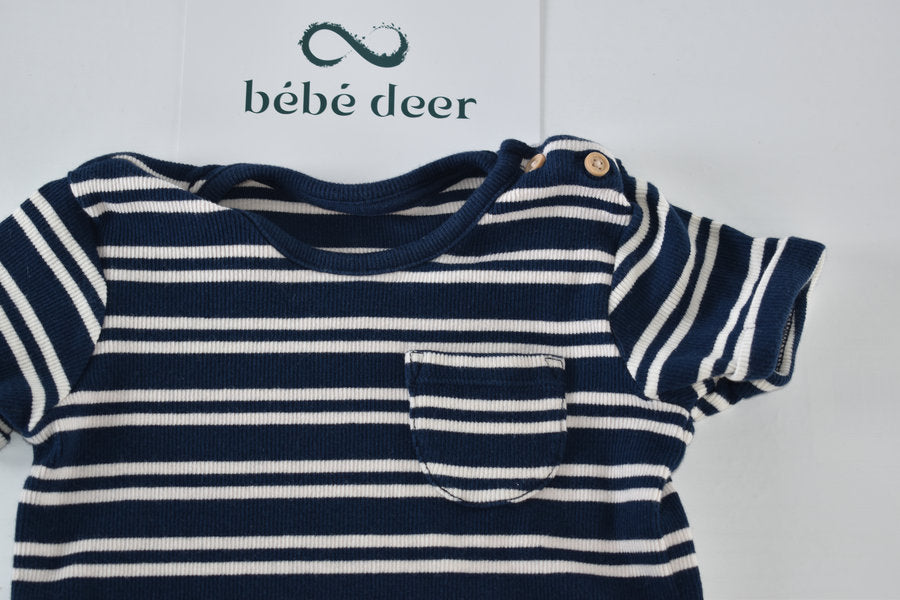 Navy and white striped t-shirt with pocket