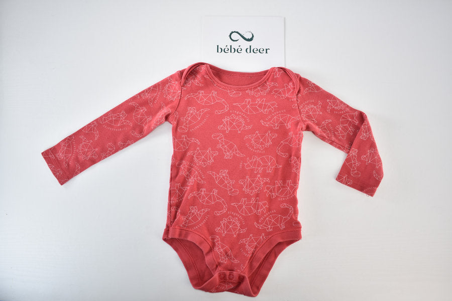 Red dinosaur print long-sleeved bodysuit